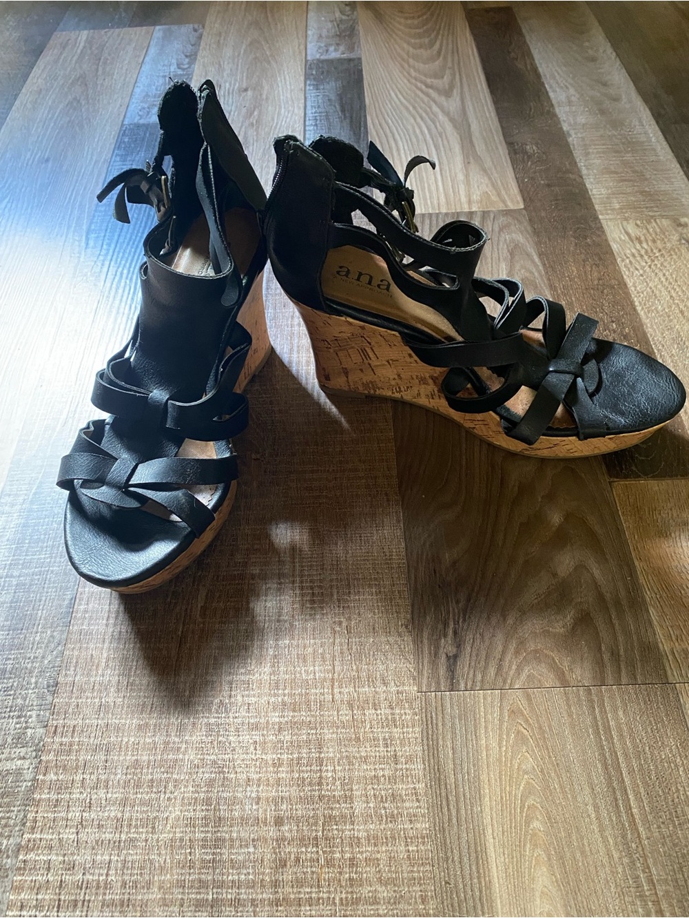 a.n.a Black Strappy Cork Wedge Sandals